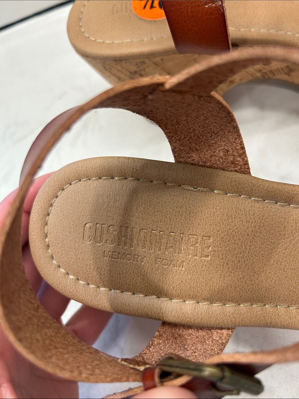 CUSHIONAIRE Women's Rosie Cork Wedge Sandal +Memory Foam 9.5 Cognac Boho - Picture 5 of 14